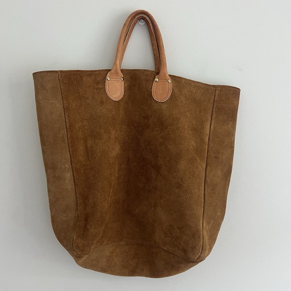 Brookstone Handbags - Vtg 80's Brookstone tan Suede Leather Handles Tote Bag! Good Condition!